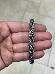 925 Sterling Silver Oxidized Bali BYZANTINE Borobudur Link Bracelet 8mm - Hand Made - Unisex