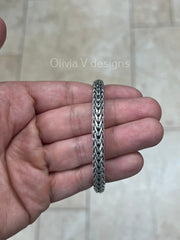 925 Sterling Silver Oxidized Bali Link Bracelet 7mm - Hand Made - Unisex - 8''