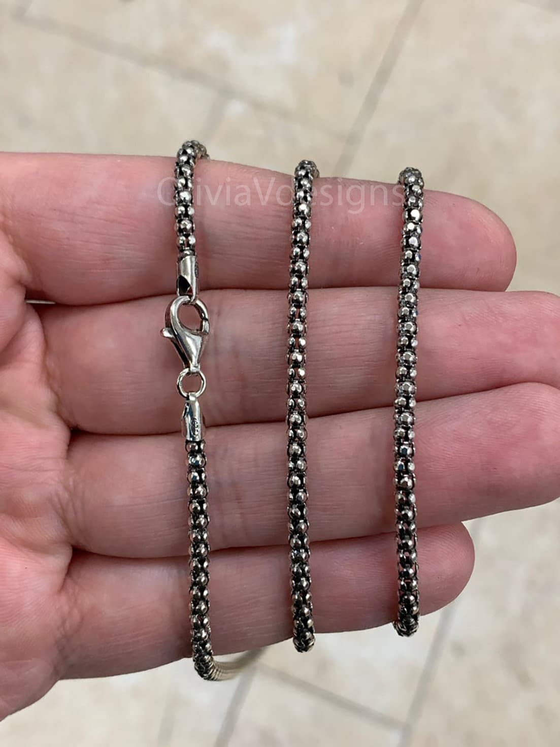 Sterling Silver Oxidized Popcorn Chain 3mm, Boho Style Chain, Oxidized Chain, Chain For Pendant, Sterling Silver Poporn, Rustic Chain