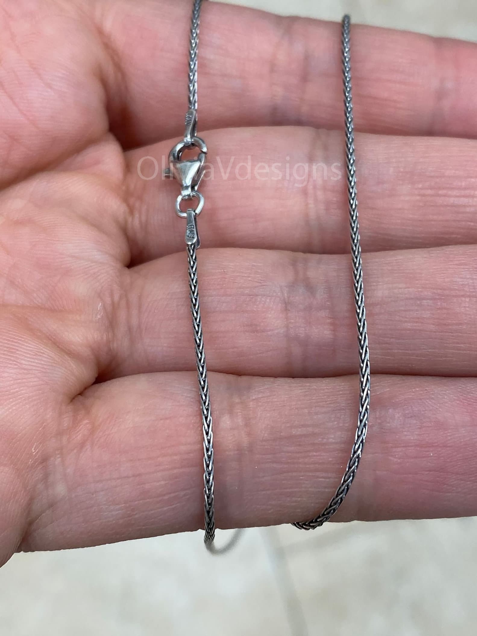 Chain Sterling Silver Oxidized Wheat Spiga Chain 1mm, Bali Woven Chain, Braided Black Chain Necklace, Rustic Chain For Pendants, 925