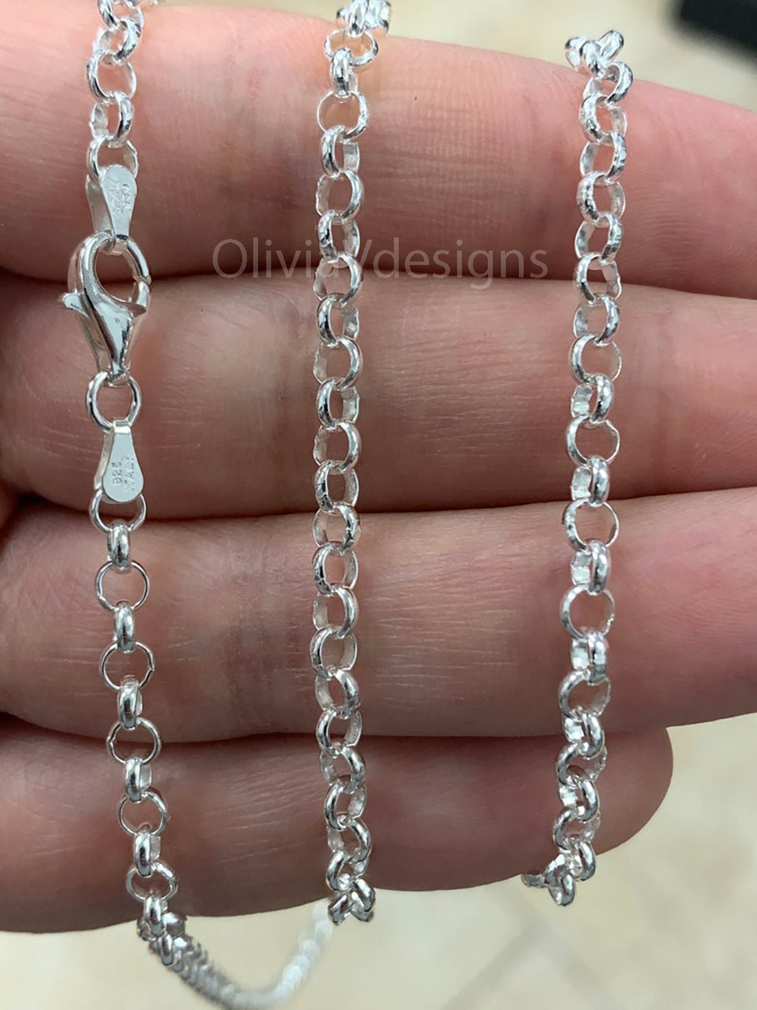 Sterling Silver Rolo Chain, Sterling Belcher Chain, 925 Silver Rolo Chain Necklace 4mm 16 18 20 22 24 30 - Made In Italy - 925 Sterling