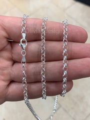 Sterling Silver Rolo Chain, Sterling Belcher Chain, 925 Silver Rolo Chain Necklace 4mm 16 18 20 22 24 30 - Made In Italy - 925 Sterling