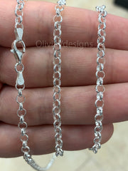 Sterling Silver Rolo Chain, Sterling Belcher Chain, 925 Silver Rolo Chain Necklace 4mm 16 18 20 22 24 30 - Made In Italy - 925 Sterling
