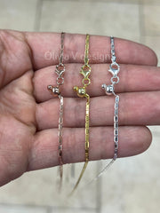 925 Sterling Silver Solid Valentino Adjustable Chain Necklace 24" 1.5mm, 14K Yellow Gold, 14k Rose Gold, Silver