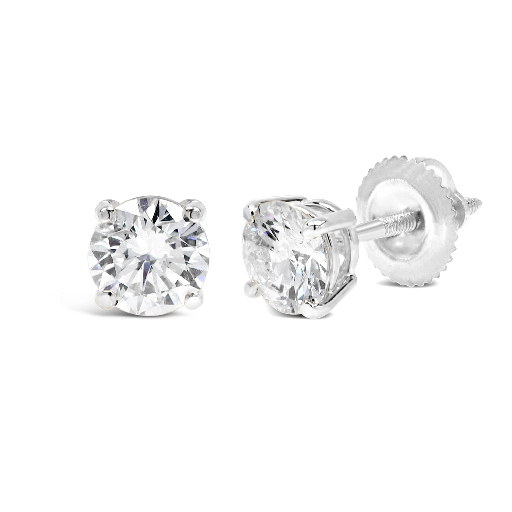 925 Sterling Silver 0.25-4.00 ct. T.W. Round-Cut Created Diamond Stud Earrings Solitaire, Screw Back Posts