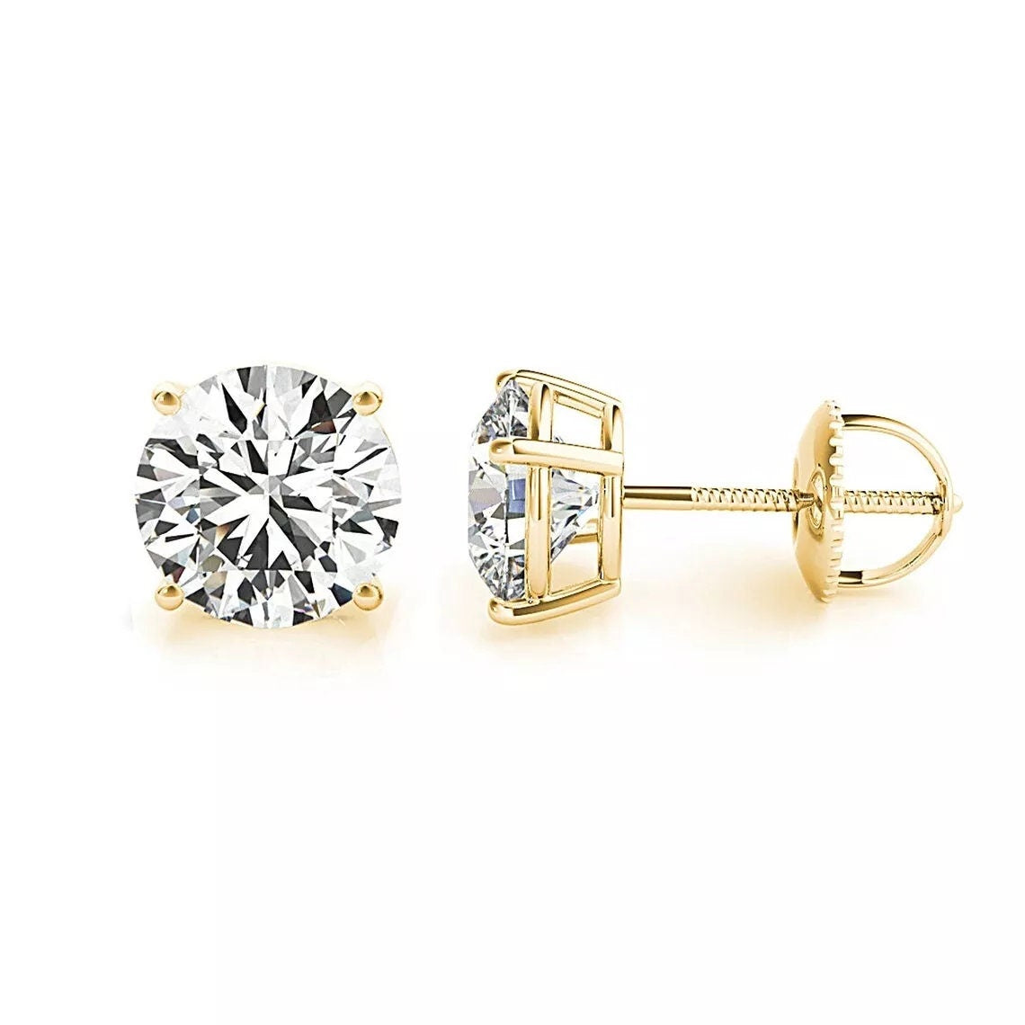 3.00 Carats TW Real (Natural) Round Diamond Solitaire Necklace & Studs Earrings Set 14k Gold in 14K Yellow Gold Color G/I