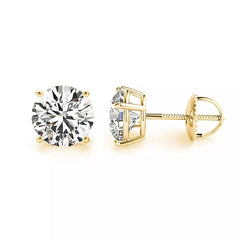 3.00 Carats TW Real (Natural) Round Diamond Solitaire Necklace & Studs Earrings Set 14k Gold in 14K Yellow Gold Color G/I