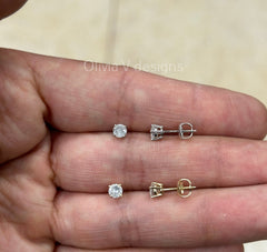 0.50 Carat TW Real (Natural) Round Diamond Solitaire Stud Earrings in 14K Gold, Color G/H