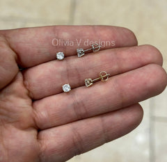 0.50 Carat TW Real (Natural) Round Diamond Solitaire Stud Earrings in 14K Gold, Color G/H