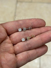 1 Carat TW Real (Natural) Round Diamond Solitaire Stud Earrings in 14K Yellow White Gold, 4-Prong Screw Backs, Color G/H