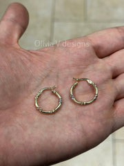 14K Gold Tri Color Beaded Hoop 20mm Earrings, Dainty Hoop Earrings, Tri Color Earrings, Yellow Rose White Gold