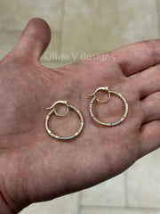 14k Gold Tri Color Round Gold Hoop Earrings 27mm / Classic Hoops, Everyday Earrings, Gift For Her, 14k Yellow Gold Rose White Gold