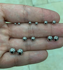 14K White Gold Ball Earrings, 3MM, 4MM, 5MM, 6MM, 7MM, 8MM ,Ball Earring Studs, Gold Push Back Studs Woman, Kids Genuine Gold Ball