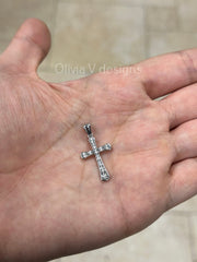 14k White Gold Diamond Cut Cross Pendant, Jesus, Crucifix, Christ - Genuine 14k White Gold - Religious Pendant Gift, Baptism Gift