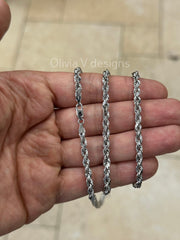 14K White Gold Necklace 4.5mm Gold Rope Chain 26'' Inch, 14K Gold Rope Chain, 14K Rope Chain, Rope Gold Chain, Diamond-Cut, Men, Woman
