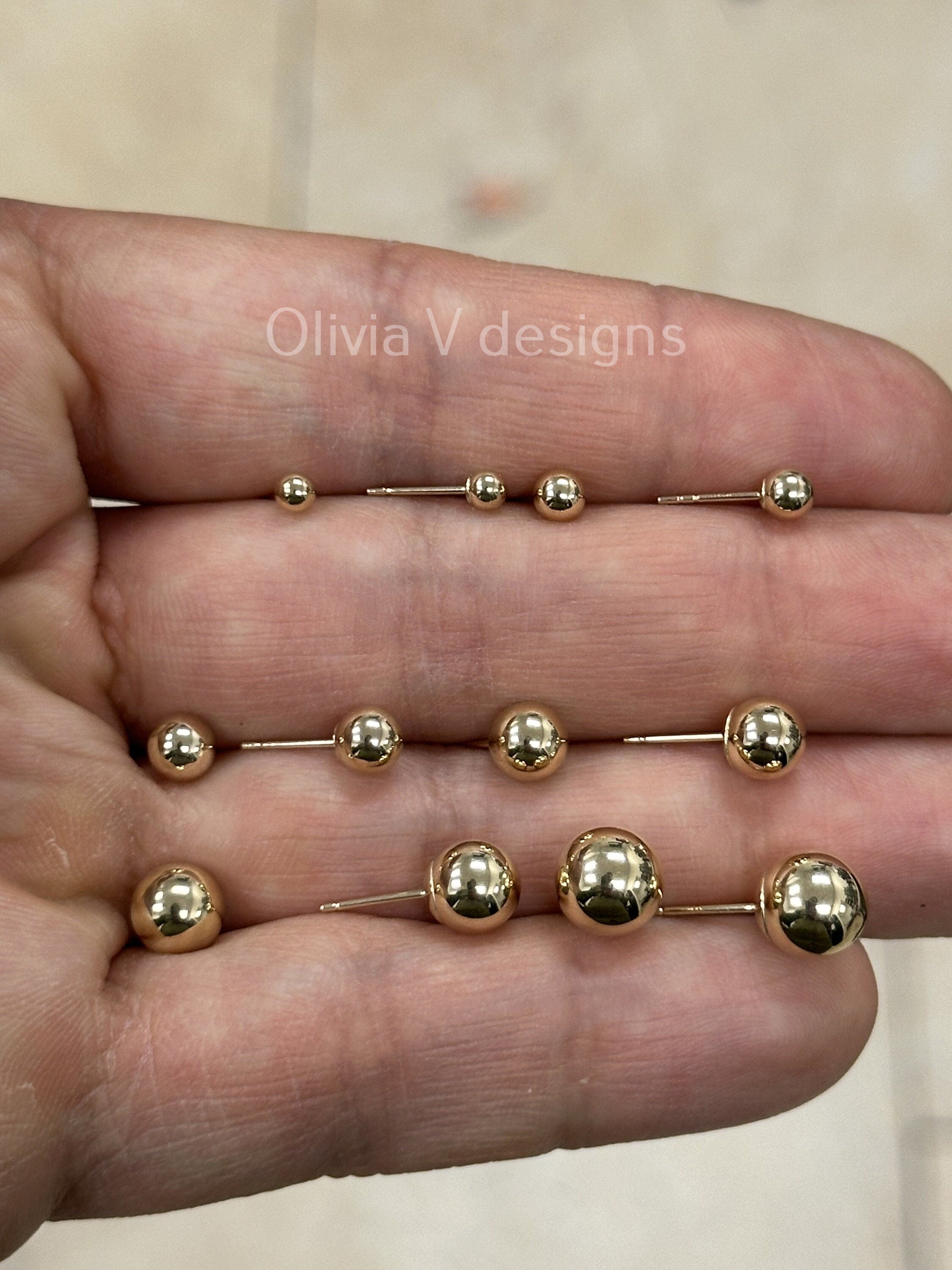 14K Yellow Gold Ball Earrings 14K Solid Gold, Available In Sizes 3MM, 4MM, 5MM, 6MM, 7MM, 8MM. Push-Back Closures, Perfect For Women