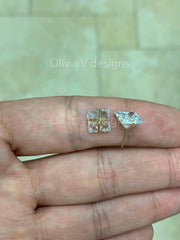 14K Solid Yellow Gold Brilliant Bright Princess Cut Square AAA CZ Stud Earrings Sizes 3MM 4MM 5MM 6MM 7MM 8MM Martini Setting - Real Gold