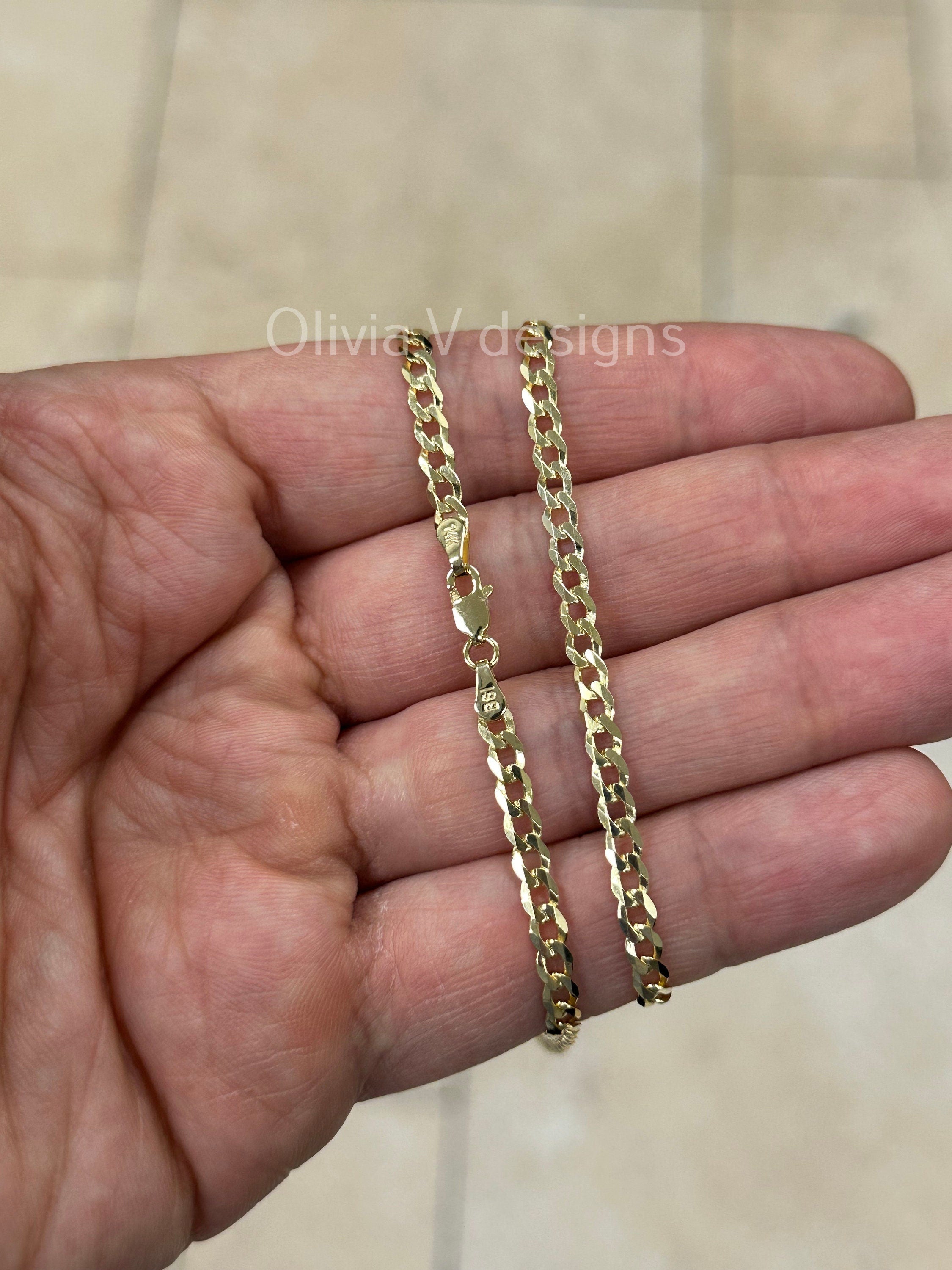 14K Solid Yellow Gold Cuban 4MM Link Chain Necklace 18" ,Layering Chain , Everyday Minimal Chain, 14K Gold