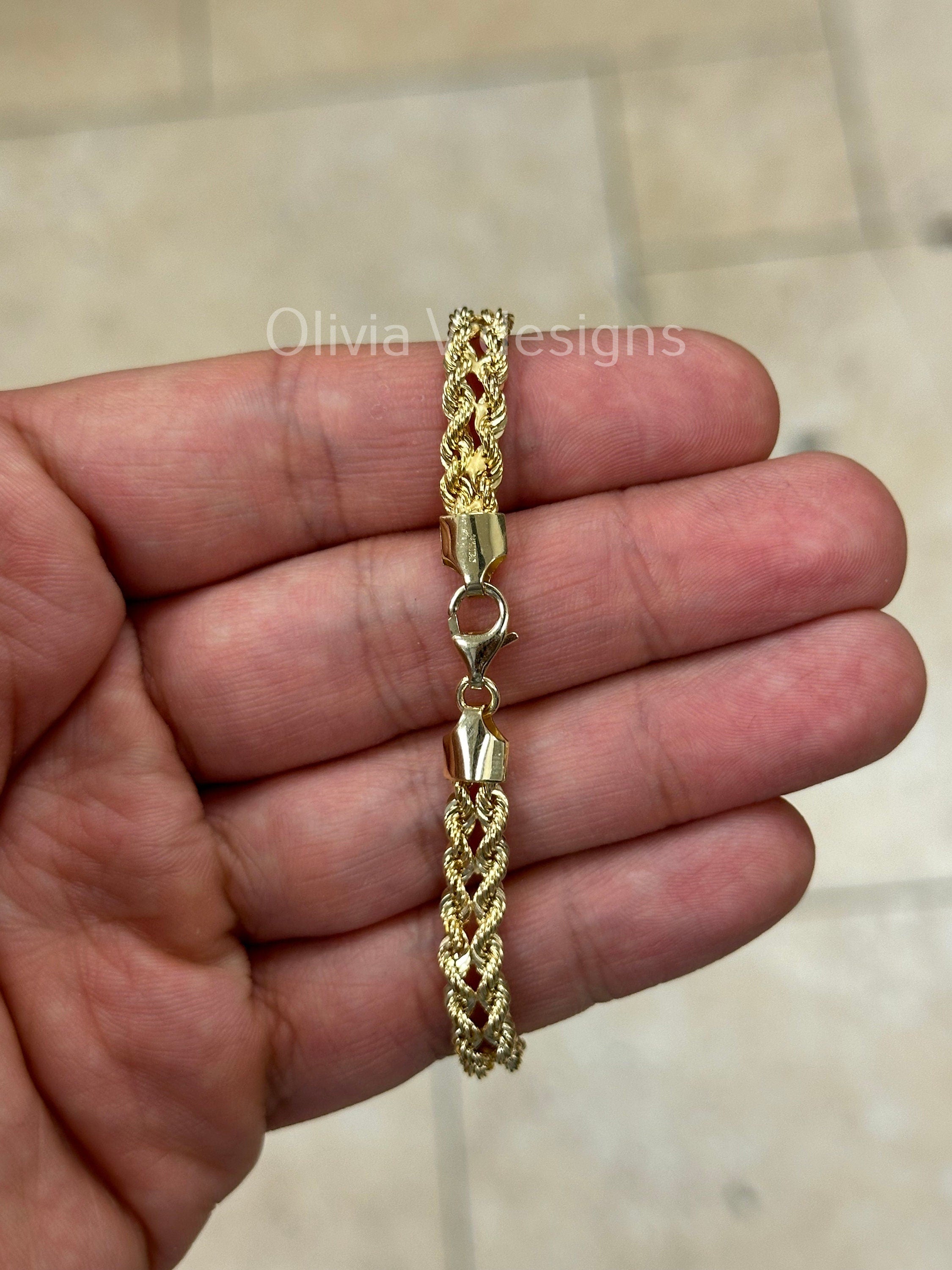 14k Yellow Gold Double Rope 6mm Bracelet 7.5'', Diamond Cut, Real 14k Gold Bracelet, Women, Gift