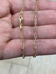 14k Yellow Gold Elongated Link Chain 2x5 , Paper Clip necklace, Rectangular Staple Link Chain Bracelet Necklace For Women, Layering Chain