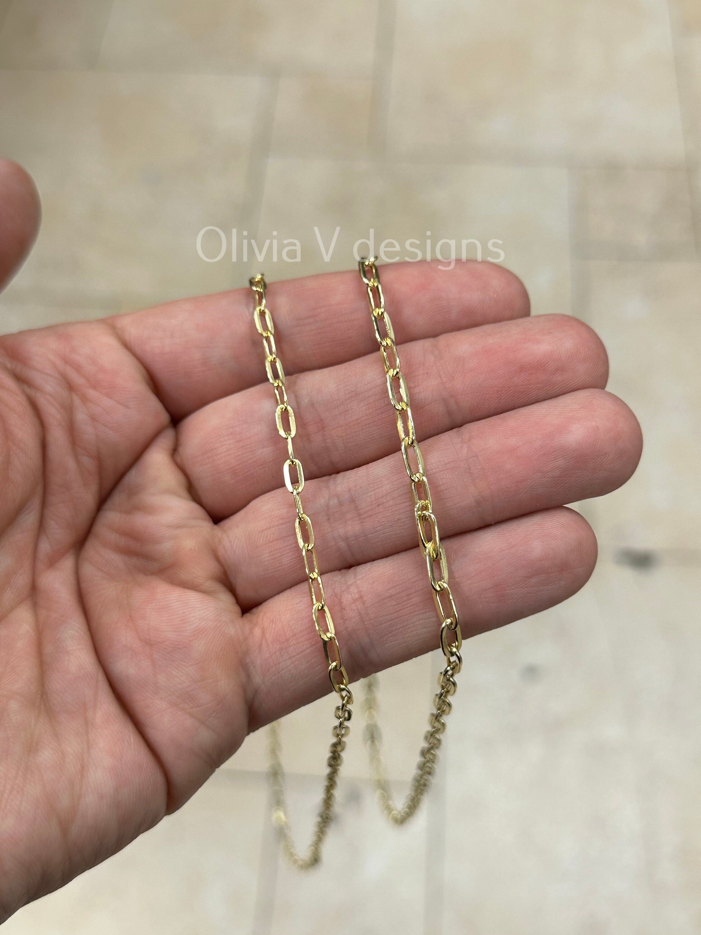 14k Yellow Gold Elongated Link Chain 3x6 4x8 , Paper Clip Necklace, Rectangular Staple Link Chain Necklace For Women, Layering Chain