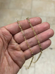 14k Yellow Gold Elongated Link Chain 3x6 4x8 , Paper Clip Necklace, Rectangular Staple Link Chain Necklace For Women, Layering Chain