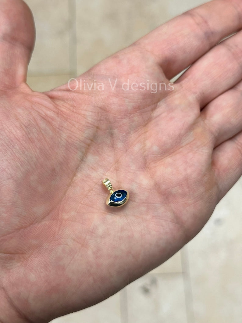 14k Yellow Gold Greek Evil Eye Pendant, Dainty Eye - Genuine 14k Yellow Gold - Pendant Gift, Dainty, Good Luck Protection Charm