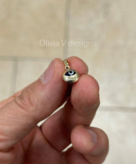 14k Yellow Gold Greek Evil Eye Pendant, Dainty Eye - Genuine 14k Gold - Talisman Good Luck, , Protection, Diamond Cut, Blue, 9mm