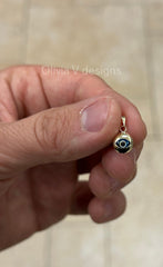 14k Yellow Gold Greek Evil Eye Pendant, Dainty Eye - Genuine 14k Yellow Gold - Pendant Gift, Light Blue, Good Luck Protection Charm, 8mm