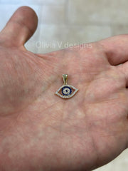 14k Yellow Gold Greek Evil Eye Sapphire Pendant, Dainty Eye - Genuine 14k Yellow Gold - Pendant Gift, Dainty, Good Luck Protection Charm