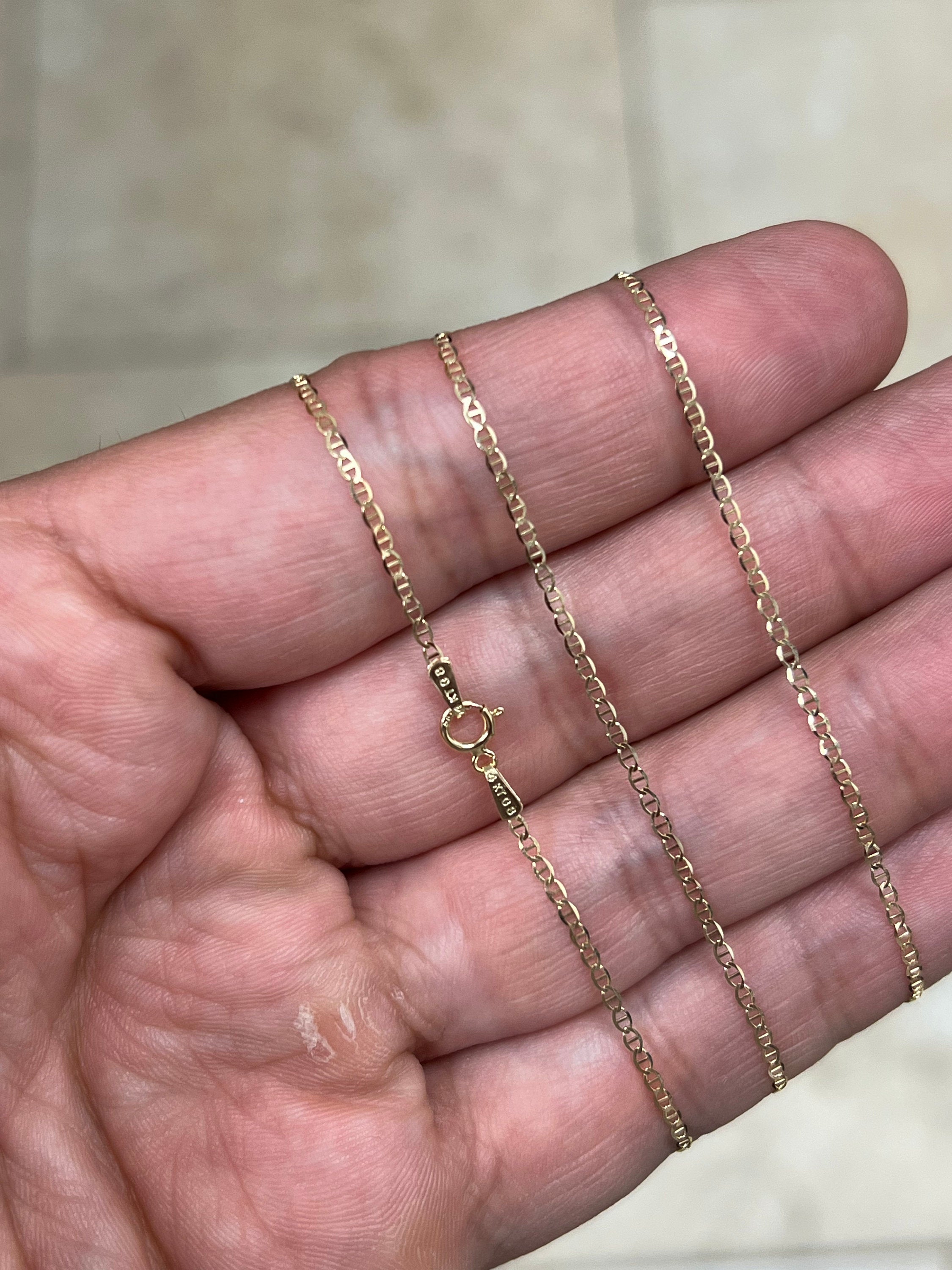 14K Solid Yellow Gold Necklace Gold 1mm Marina Mariner Chain, 14K Gold Chain, 14k Mariner Chain, Mariner Gold Chain, Men, Woman