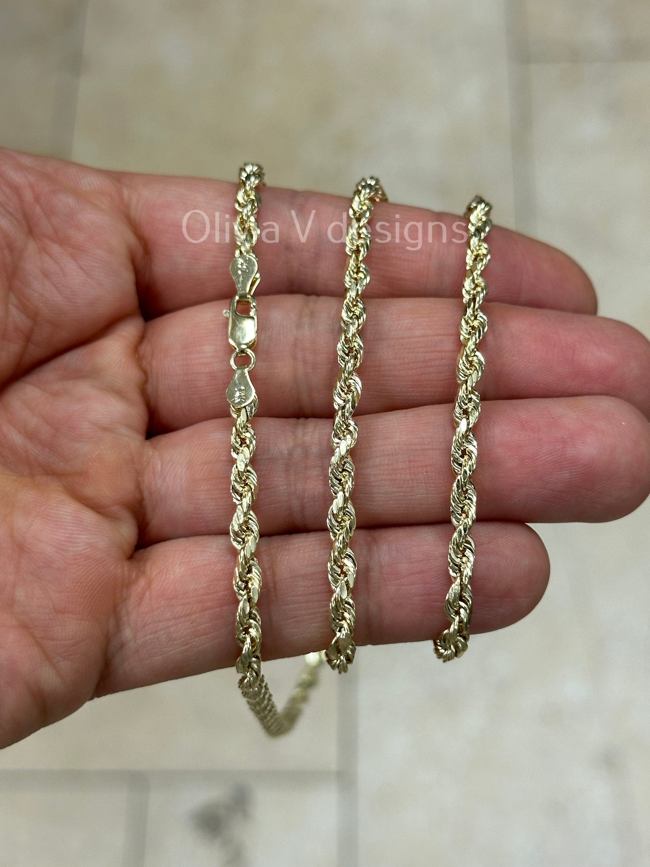 14K Solid Yellow Gold Necklace Gold Rope Chain, 14K Gold Rope Chain, 14K Rope Chain, Rope Gold Chain, Diamond-Cut, Men, Woman 4mm