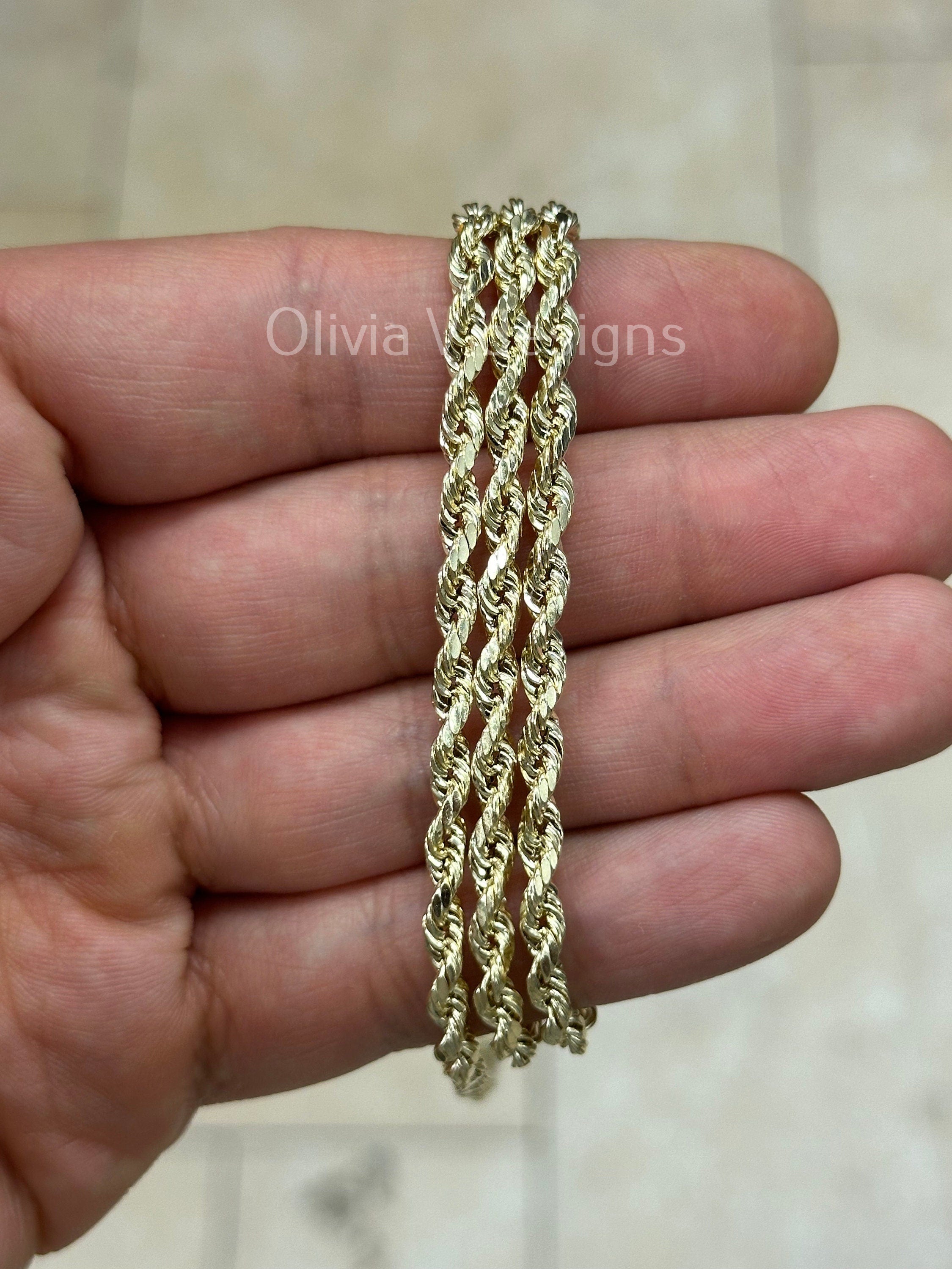 14K Solid Yellow Gold Necklace Gold Rope Chain, 14K Gold Rope Chain, 14K Rope Chain, Rope Gold Chain, Diamond-Cut, Men, Woman 4mm