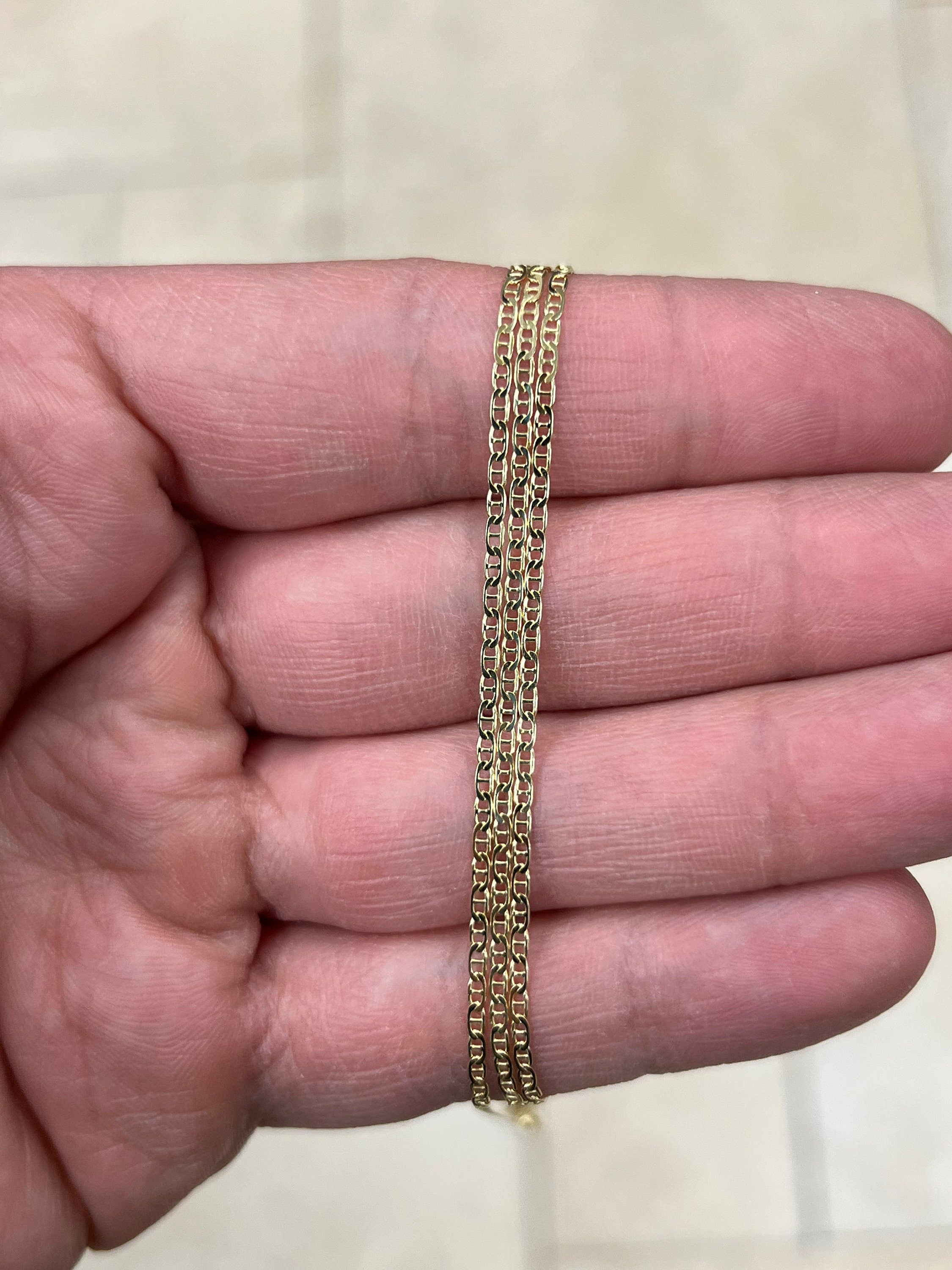 14k Yellow Gold Over 925 Sterling Silver 1.8mm Flat Mariner Link Anchor Chain Necklace , Italy, 16'' 18'' 20'' 22'' 24'' 26'' 28'' 30''