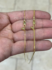 14K Yellow Gold Over 925 Sterling Silver Box  Adjustable 1mm 1.3mm Chain, Silver, Sterling Silver Chain, 925 Sterling Silver