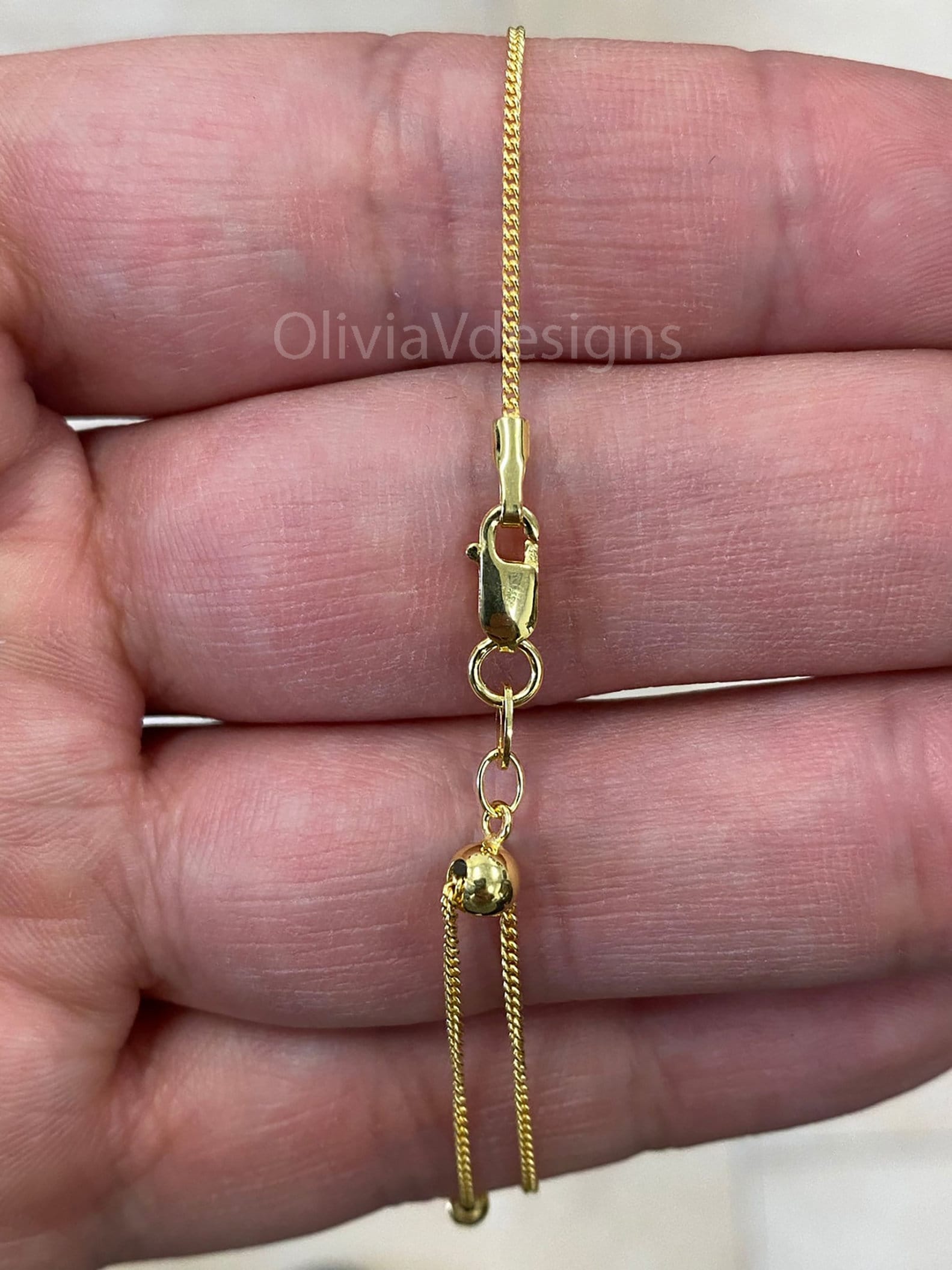 14K Yellow Gold Over 925 Sterling Silver Curb Cuban Adjustable 1mm Chain, 14k Yellow Gold, 925 Sterling Silver