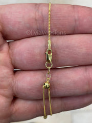 14K Yellow Gold Over 925 Sterling Silver Curb Cuban Adjustable 1mm Chain, 14k Yellow Gold, 925 Sterling Silver