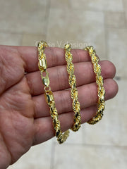 14k Yellow Gold Over 925 Sterling Silver Rope Chain Necklace 6.5mm, Lobster Clasp, New, Gift, Men, Woman