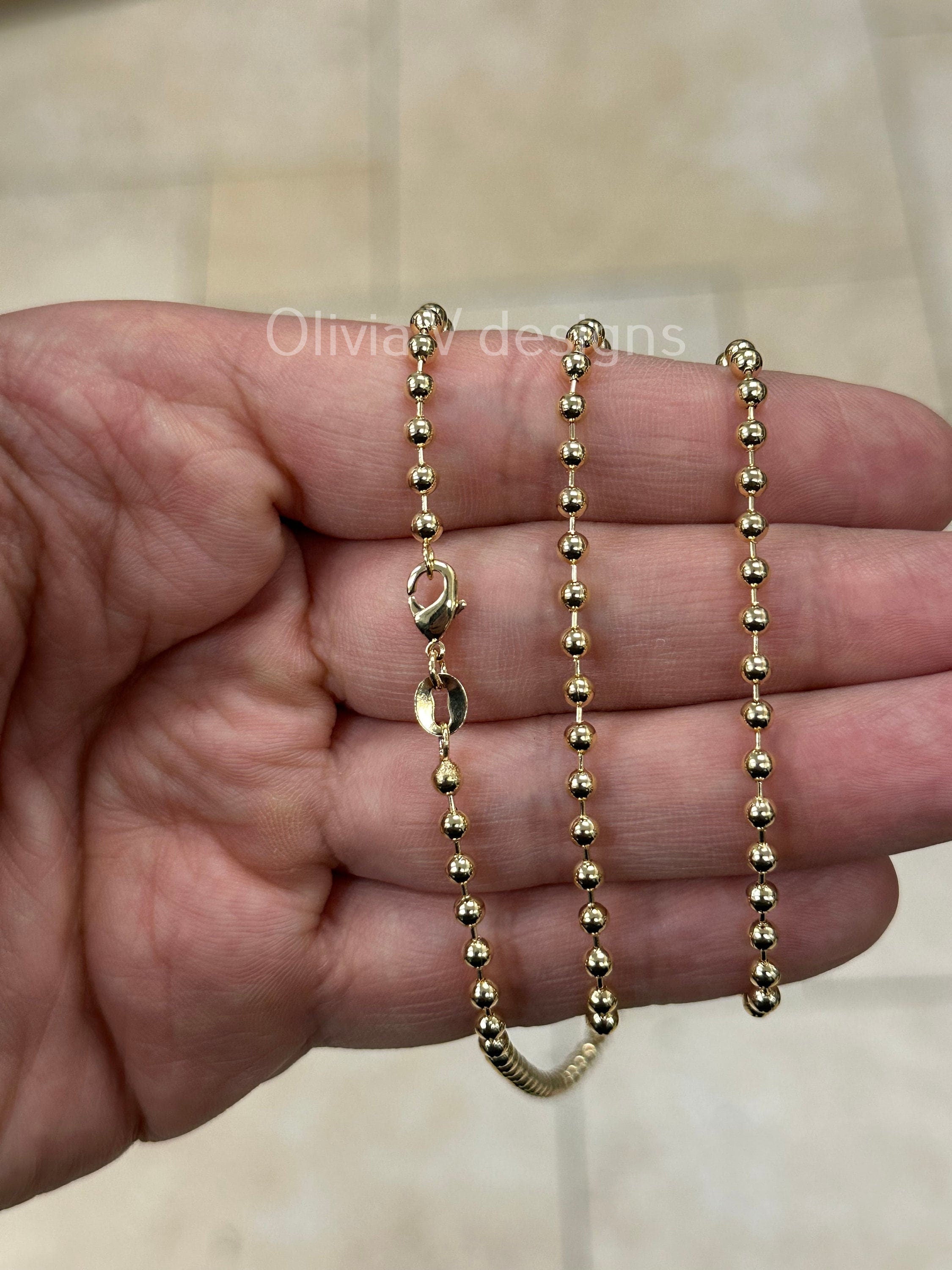 18K Yellow Gold Plated Ball Bead Chain Necklace 3.2mm For Women Or Men