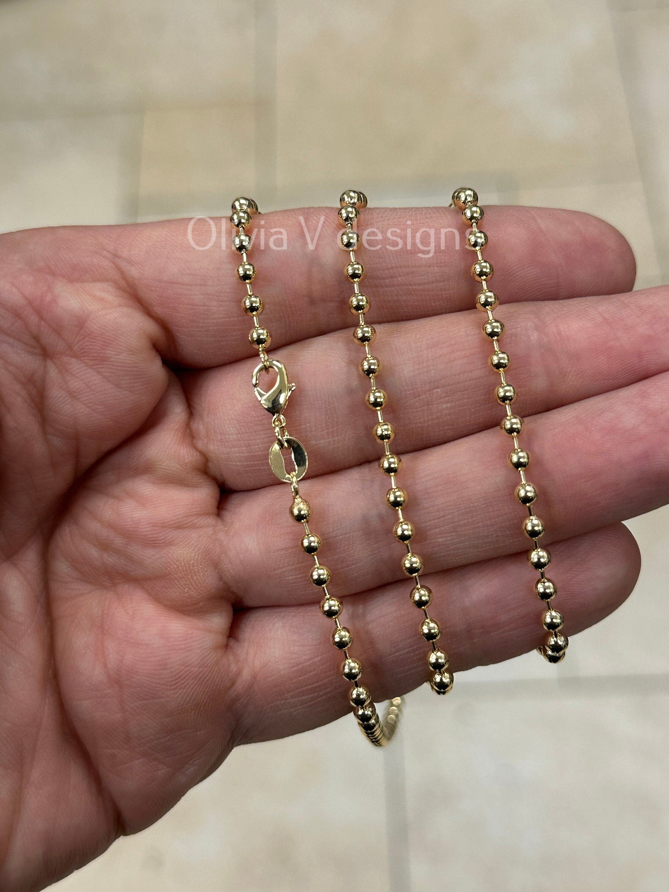 18K Yellow Gold Plated Ball Bead Chain Necklace 3.2mm For Women Or Men