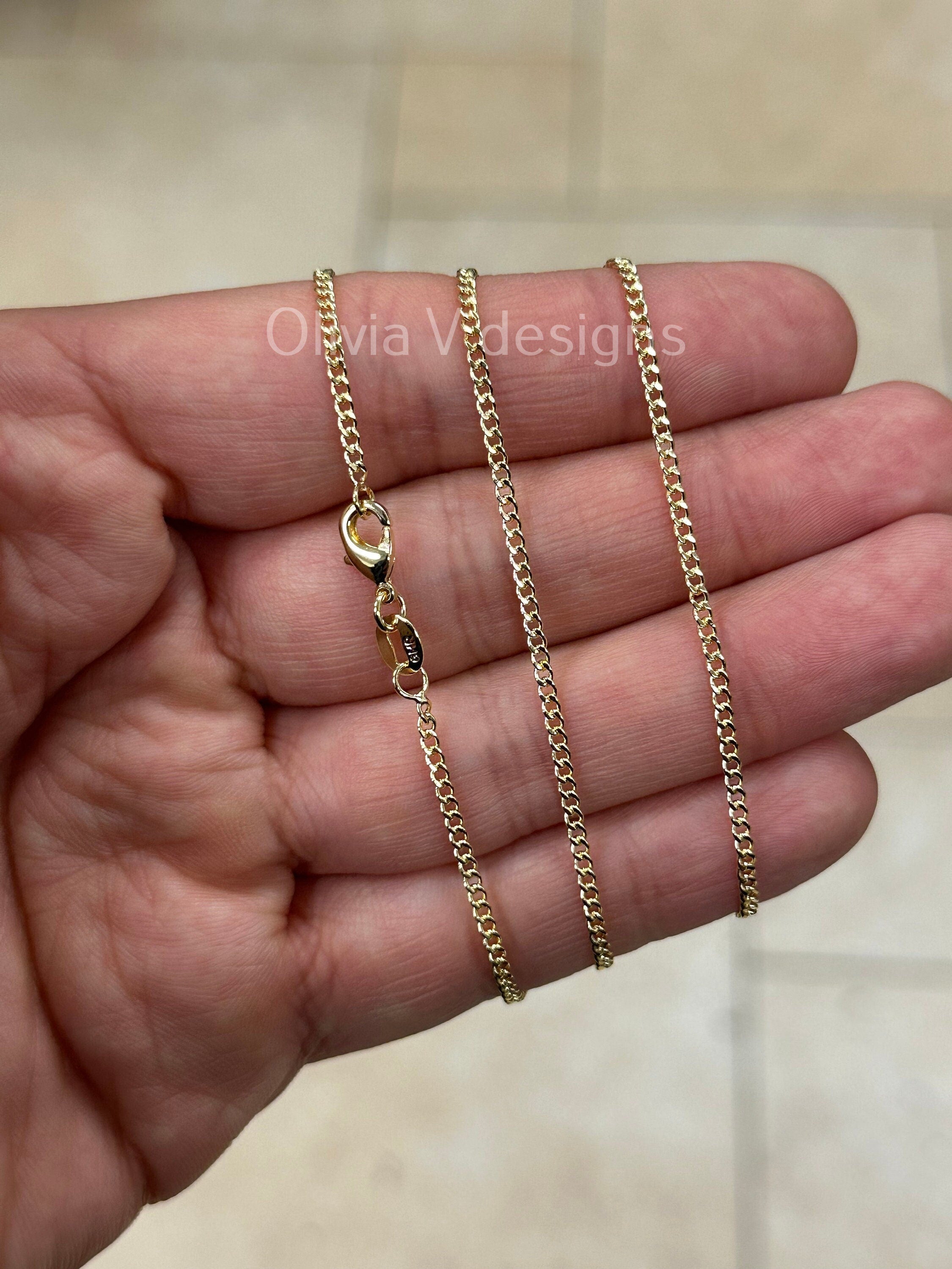18K Yellow Gold Plated Cuban Curb Link Gold Chain Necklace 2mm For Women Or Men