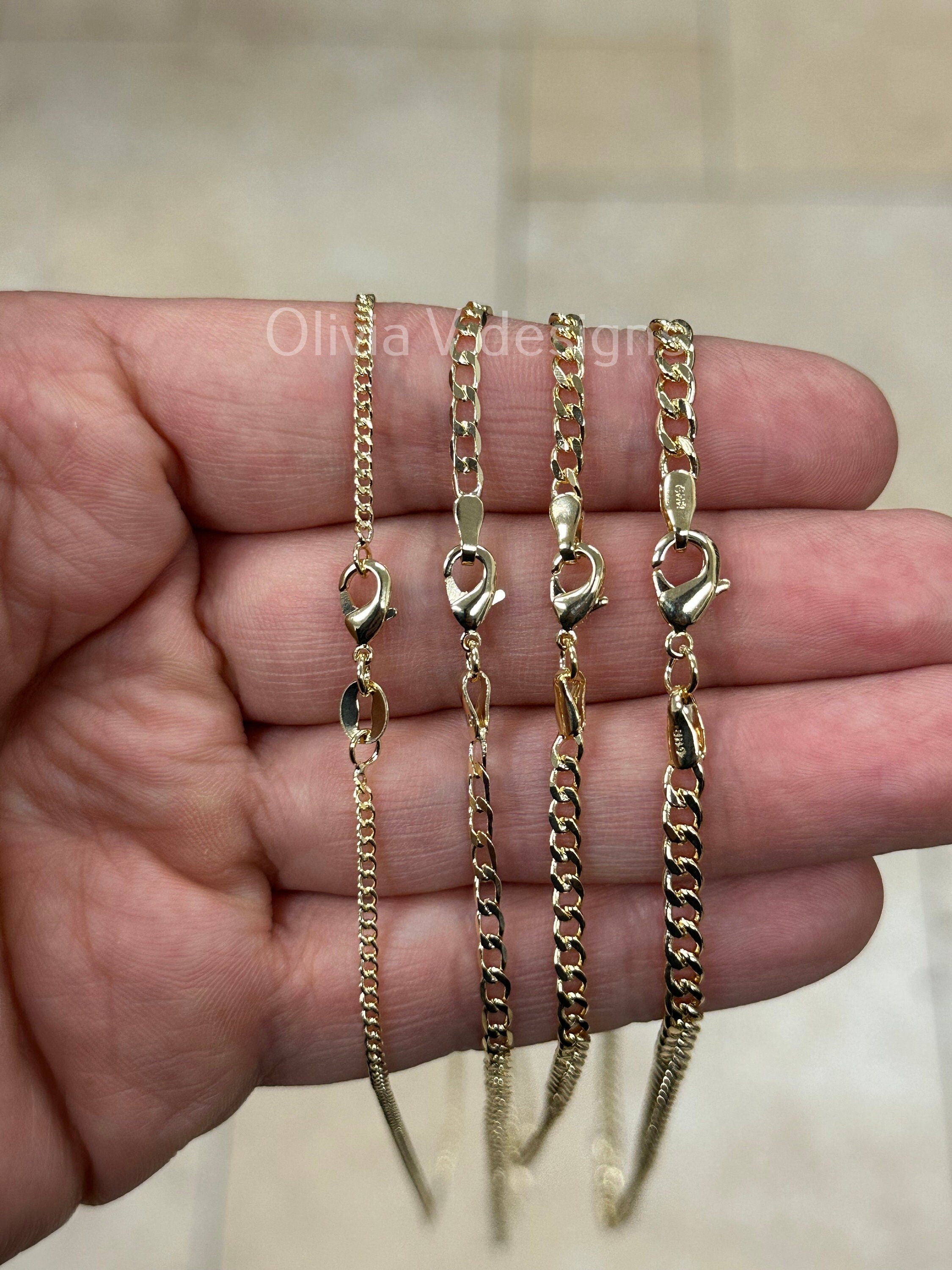 18K Yellow Gold Plated Cuban Curb Link Gold Chain Necklace 2mm 3mm 3.3mm 4mm, For Women Or Men, Gift, Minimalist