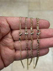 18K Yellow Gold Plated Cuban Curb Link Gold Chain Necklace 2mm 3mm 3.3mm 4mm, For Women Or Men, Gift, Minimalist