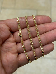 18K Yellow Gold Plated Cuban Curb Link Gold Chain Necklace 3.3mm For Women Or Men