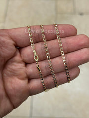 18K Yellow Gold Plated Cuban Curb Link Gold Chain Necklace 3mm For Women Or Men