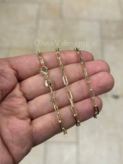 18K Yellow Gold Plated Elongated Link Chain, Paper Clip necklace, Rectangular Staple Link Chain Bracelet Necklace For Women, Layering Chain