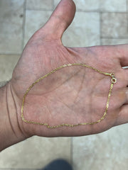 14k Yellow Gold Plated Over 925 Sterling Silver 1.5mm Flat Mariner Link Anchor Anklet 10'' - Made In Italy