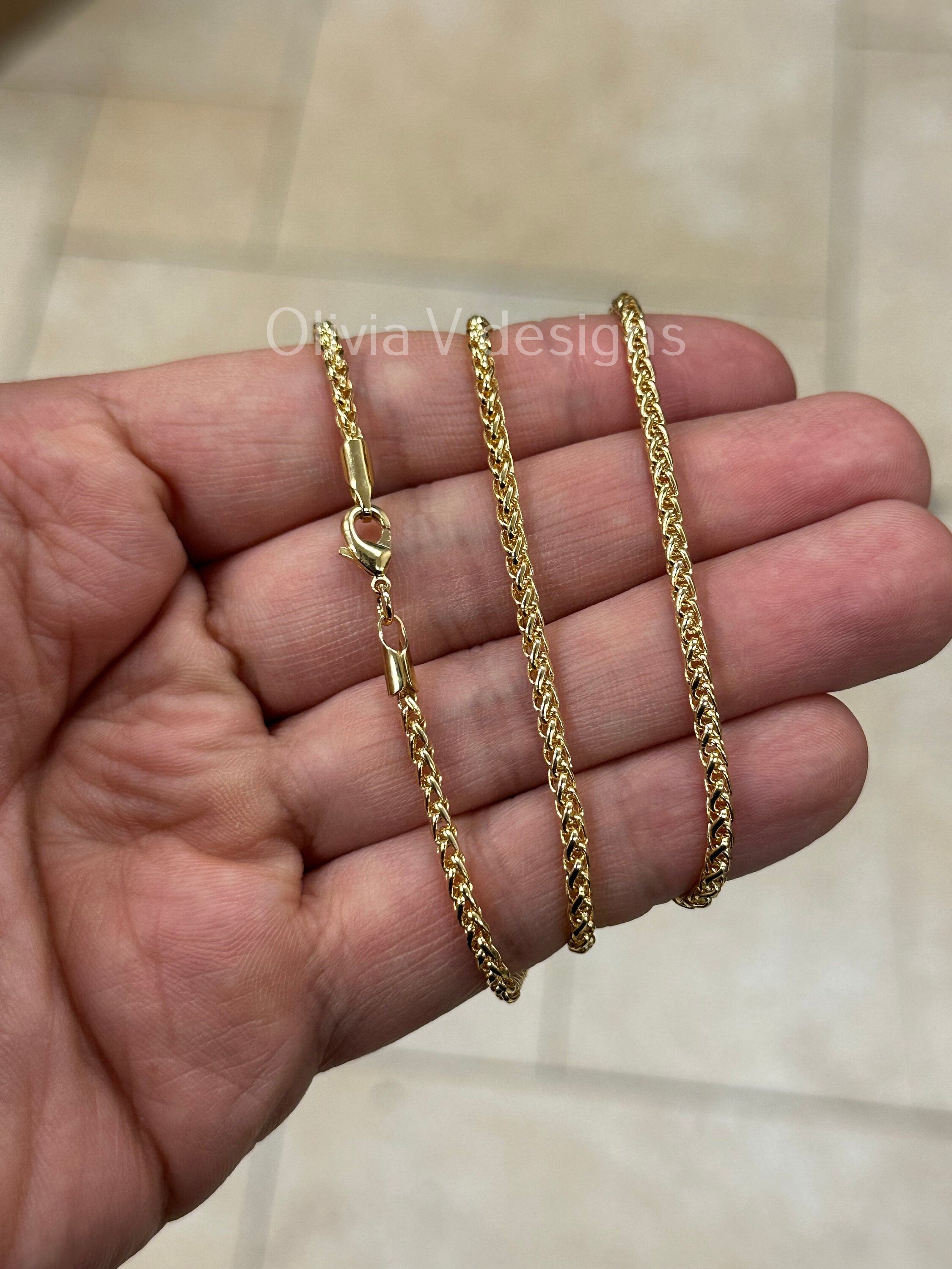 18K Yellow Gold Plated Spiga Wheat Gold Chain Necklace 2.6mm For Women Men