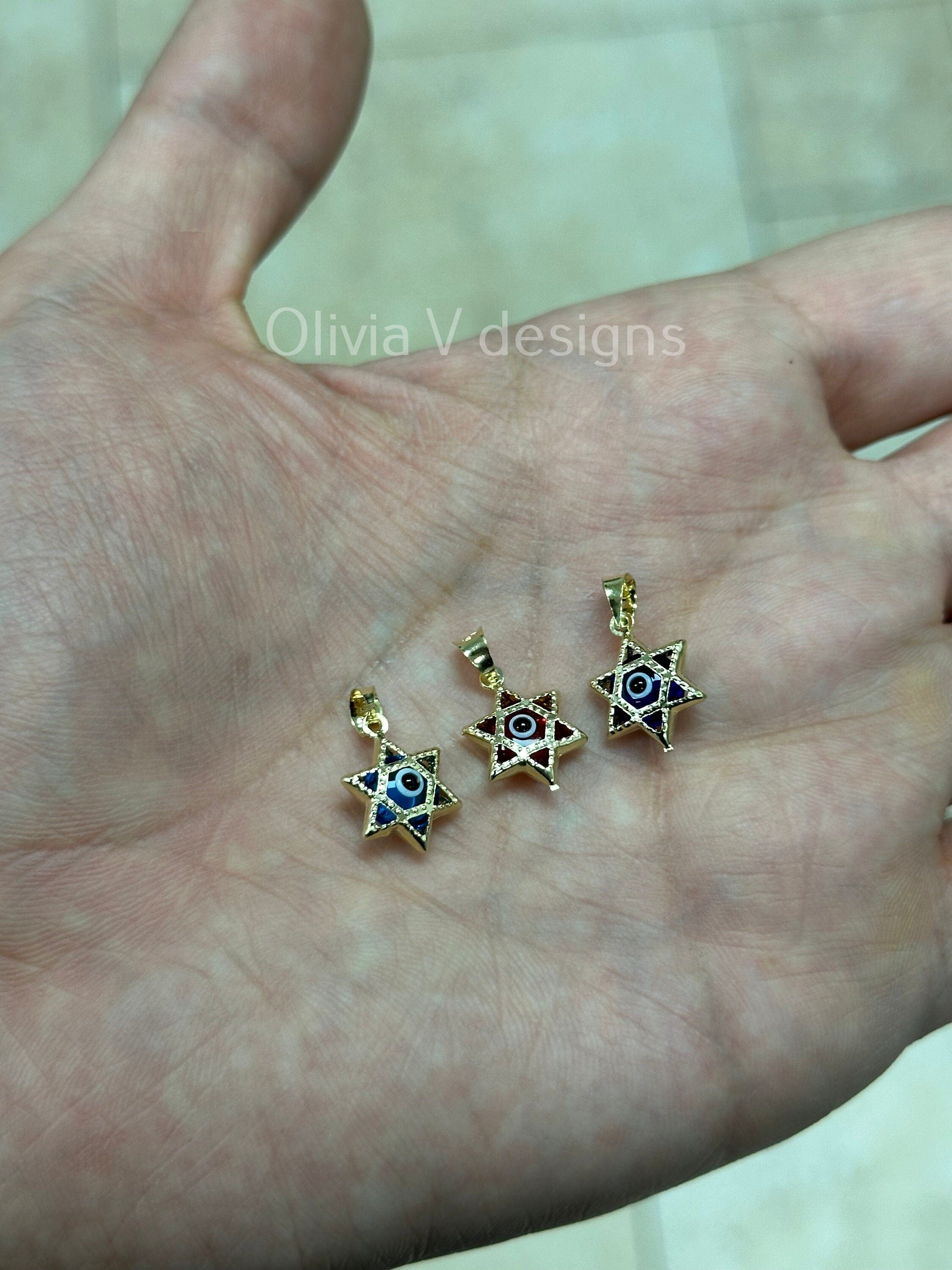 14k Yellow Gold Star Of David Evil Eye Pendant, Dainty Eye - Genuine 14k Yellow Gold - Star Of David Pendant, Evil Eye Pendant