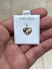 14k Yellow Gold Tri-Color Heart Pave Pendant, Love Heart - Genuine 14k Yellow Gold - Pendant Gift